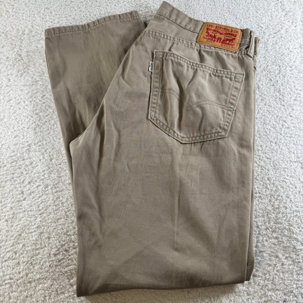 Levi's 505 Regular Fit Pants Men 34x30 Tan Khaki Excellent Straight Leg Twill